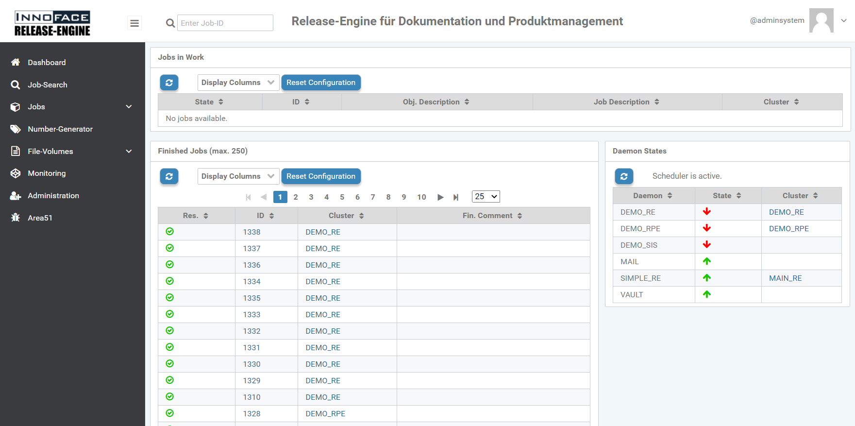 Dashboard interface and menu